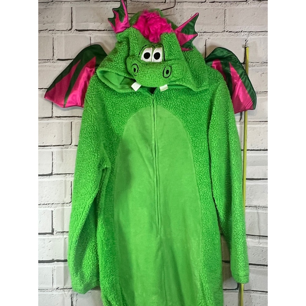 Briefly Stated Green Dragon Sherpa Fleece Union Suit Halloween XL Costume Hooded